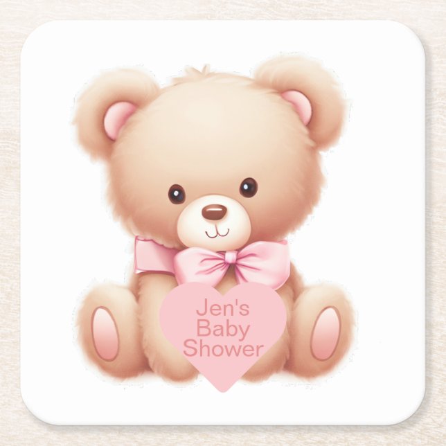 Posavasos Cuadrado De Papel Teddy Bear Pink (Anverso)