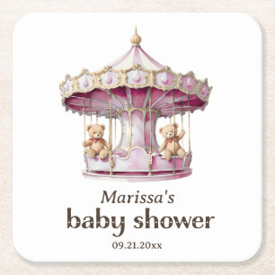 Posavasos Cuadrado De Papel Teddy Bear Twin Chica Baby Shower Papel de la mont