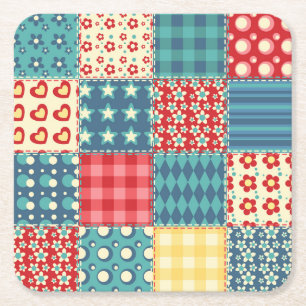 Posavasos Cuadrado De Papel Tejido vintage: patrón de fondo de mosaico.