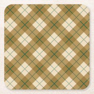 Posavasos Cuadrado De Papel Tela escocesa diagonal en oro con la raya verde