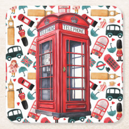 Posavasos Cuadrado De Papel Teléfono de Londres