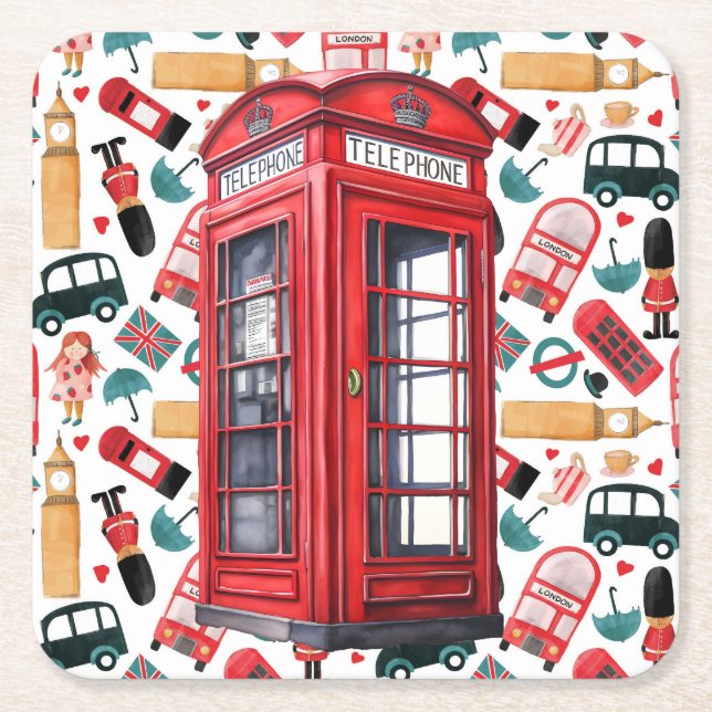 Posavasos Cuadrado De Papel Teléfono de Londres (Anverso)