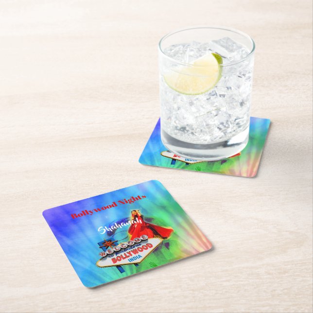 Posavasos Cuadrado De Papel Tema Colorido Indio de Bollywood  (In situ)