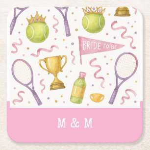 Posavasos Cuadrado De Papel Tema de Boda de tenis para Bachelorette Bridal Bri