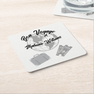 Posavasos Cuadrado De Papel Tema de fiesta de viaje de jubilación Bon Voyage G
