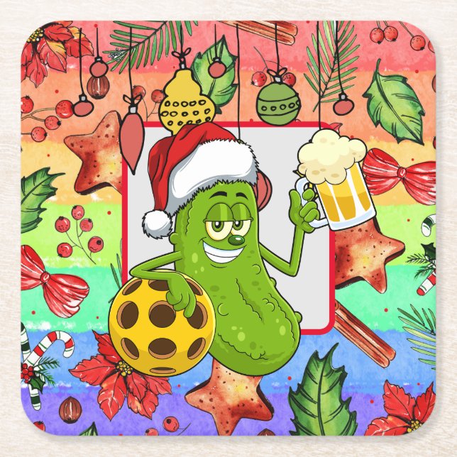 Posavasos Cuadrado De Papel Tema de los Navidades de bolas de bolas (Anverso)