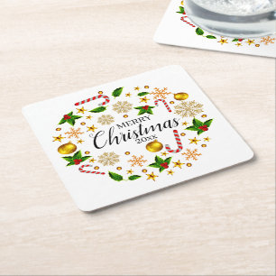 Posavasos Cuadrado De Papel Tema de Navidades 20xx de Feliz Año