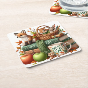 Posavasos Cuadrado De Papel Tema decorativo de otoño