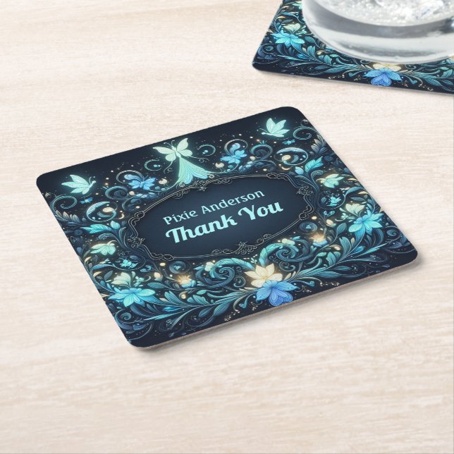 Posavasos Cuadrado De Papel Tema del Fiesta de hadas brillantes - cuento de ha (En perspectiva)