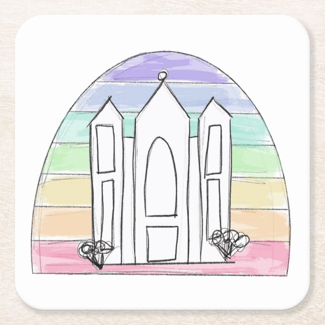 Posavasos Cuadrado De Papel Templo LDS Salt Lake City atardecer arcoíris mormó (Anverso)