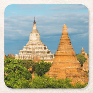 Posavasos Cuadrado De Papel Templos y pagodas antiguas Bagan