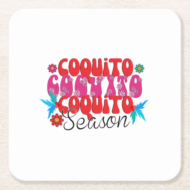 Posavasos Cuadrado De Papel Temporada de Coquito, Día Nacional del Coquito (Anverso)