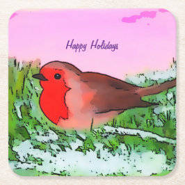 Posavasos Cuadrado De Papel Temporada de fiestas de Navidades Robin