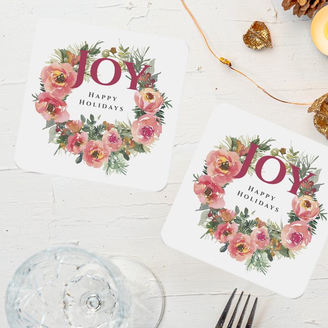Posavasos Cuadrado De Papel Temporada de vacaciones Joy Wreath Botanic (Subido por el creador)