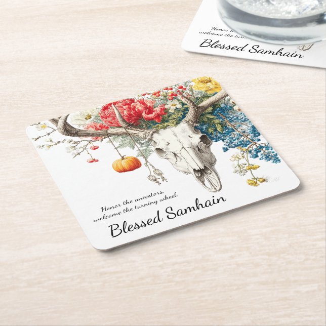 Posavasos Cuadrado De Papel Temporadas místicas | Samhain Witchy Design (En perspectiva)