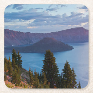 Posavasos Cuadrado De Papel Temprano en la mañana, Crater Lake