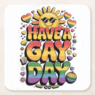 Posavasos Cuadrado De Papel Ten un Día Gay Mes del Orgullo LGBT