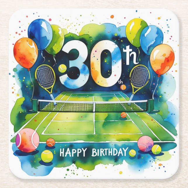Posavasos Cuadrado De Papel Tenis 30.º Día temático (Anverso)
