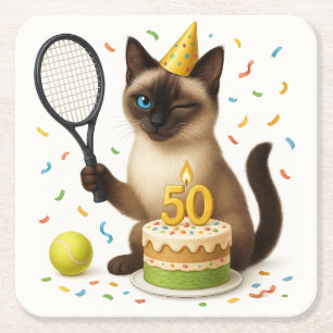 Posavasos Cuadrado De Papel Tenis 50 años para los amantes del gato