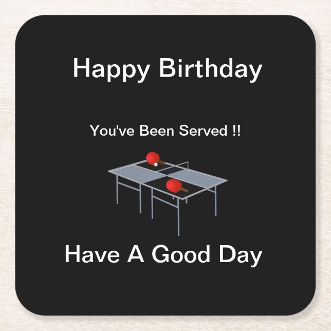 Posavasos Cuadrado De Papel Tenis De Mesa Divertido, (Anverso)