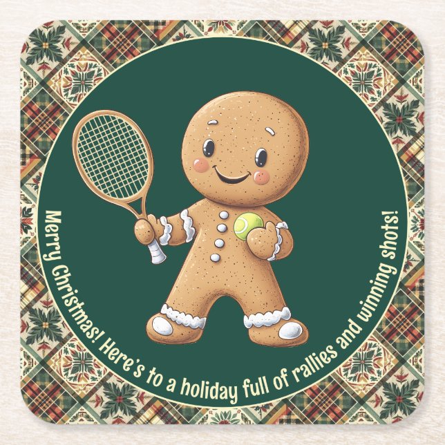 Posavasos Cuadrado De Papel Tenis de pan de jengibre Grand Slam 🎾 texto 🎄 pe (Anverso)