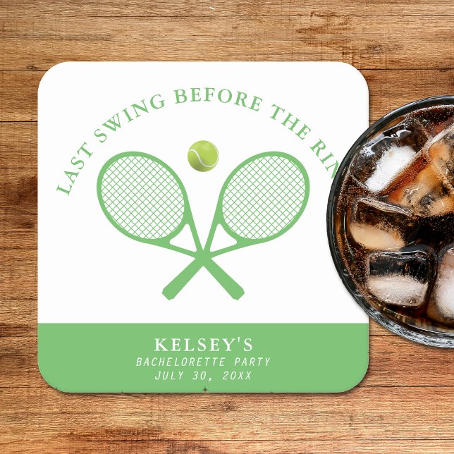 Posavasos Cuadrado De Papel Tenis Despedida de Soltera Último Swing Antes del  (Tennis Bachelorette Last Swing Before the Ring Square Paper Coaster
)