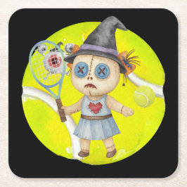 Posavasos Cuadrado De Papel Tenis Halloween temática para jugador de tenis