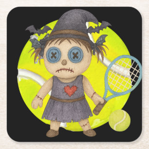 Posavasos Cuadrado De Papel Tenis Halloween temática para jugador de tenis