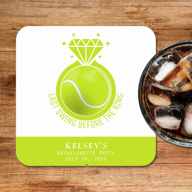 Posavasos Cuadrado De Papel Tenis Soltera Último Swing Antes del Anillo (Tennis Bachelorette Last Swing Before the Ring Square Paper Coaster
)
