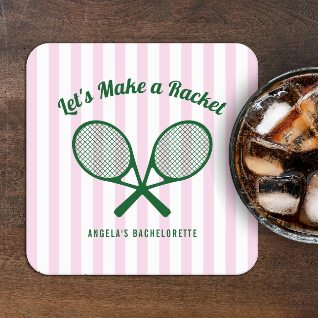 Posavasos Cuadrado De Papel Tennis Bachelorette Party Make a Racket Striped (Subido por el creador)