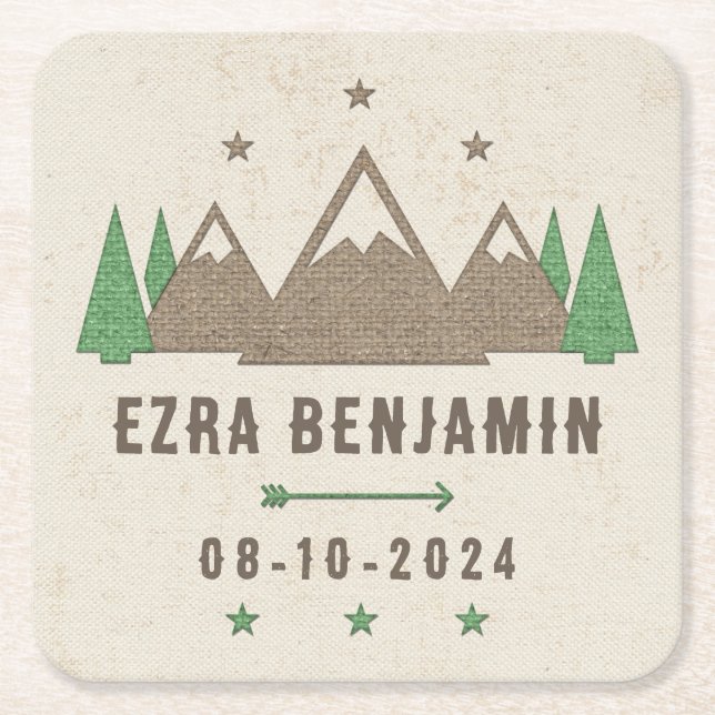 Posavasos Cuadrado De Papel Tent Canvas Camping Bar Mitzvah Personalizado (Anverso)