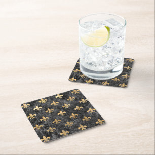Posavasos Cuadrado De Papel Terca de terciopelo negro Flor de Lis Mardi Gras O