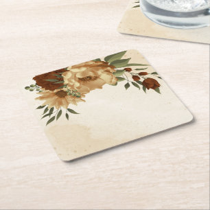Posavasos Cuadrado De Papel terracota floral verde rústico