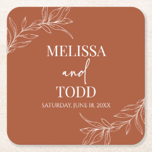 Posavasos Cuadrado De Papel Terracotta Boda Minimalista mínimo de hojas de ram