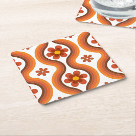 Posavasos Cuadrado De Papel Terracotta Mid Century Moderno Floral Arcoiris Ret