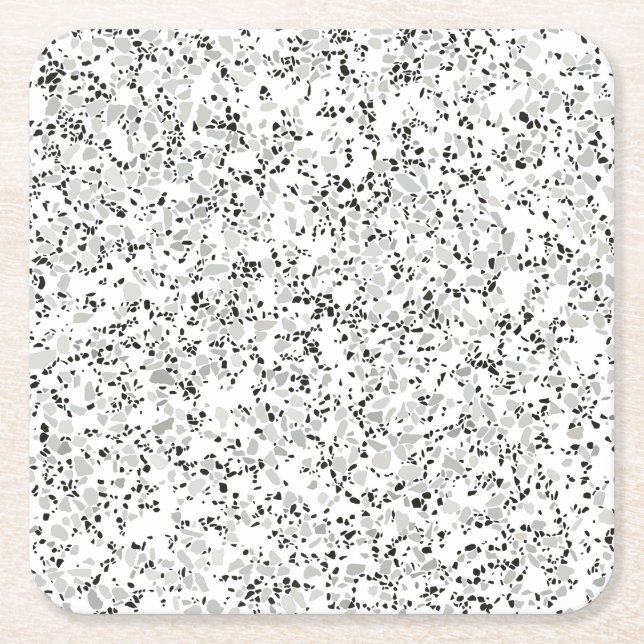 Posavasos Cuadrado De Papel Terrazzo blanco moderno (Anverso)