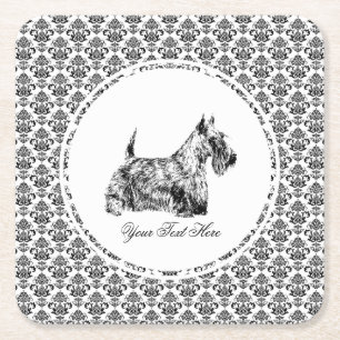 Posavasos Cuadrado De Papel Terrier Escocés y Floral Personalizar