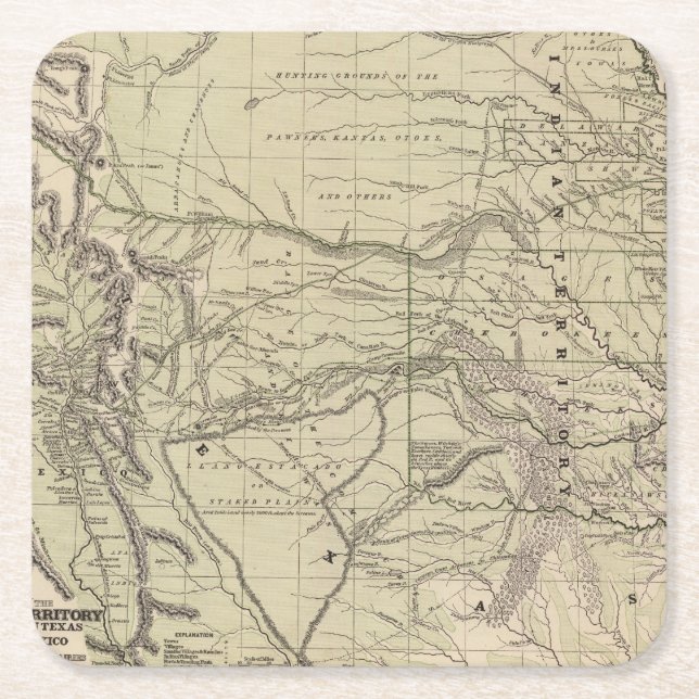 Posavasos Cuadrado De Papel Territorio indio, Tejas del norte, New México (Anverso)