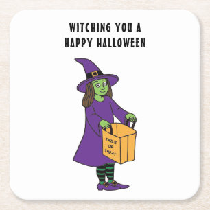 Posavasos Cuadrado De Papel Testigo Un Feliz Pun De Brujas De Halloween Dicien
