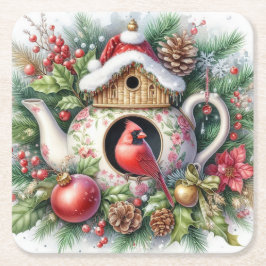 Posavasos Cuadrado De Papel Tetera Casa para pájaros Cardenal 3