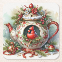 Posavasos Cuadrado De Papel Tetera Casa para Pájaros Cardenal 5