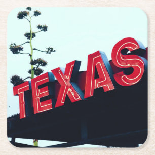 Posavasos Cuadrado De Papel Texas Red Neon Lights USA America