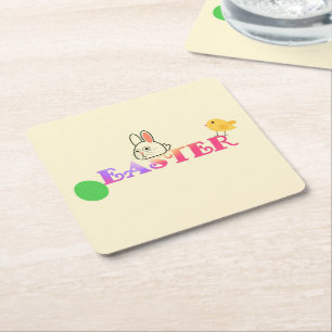 Posavasos Cuadrado De Papel Texto, conejito y moda Tema de Pascua