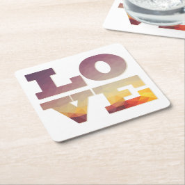 Posavasos Cuadrado De Papel Texto de amor morado/naranja/amarillo
