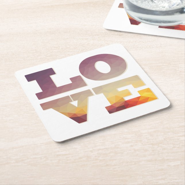Posavasos Cuadrado De Papel Texto de amor morado/naranja/amarillo (En perspectiva)