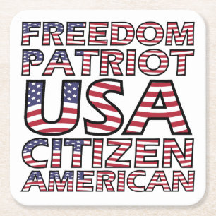Posavasos Cuadrado De Papel Texto de la bandera norteamericana de la libertad