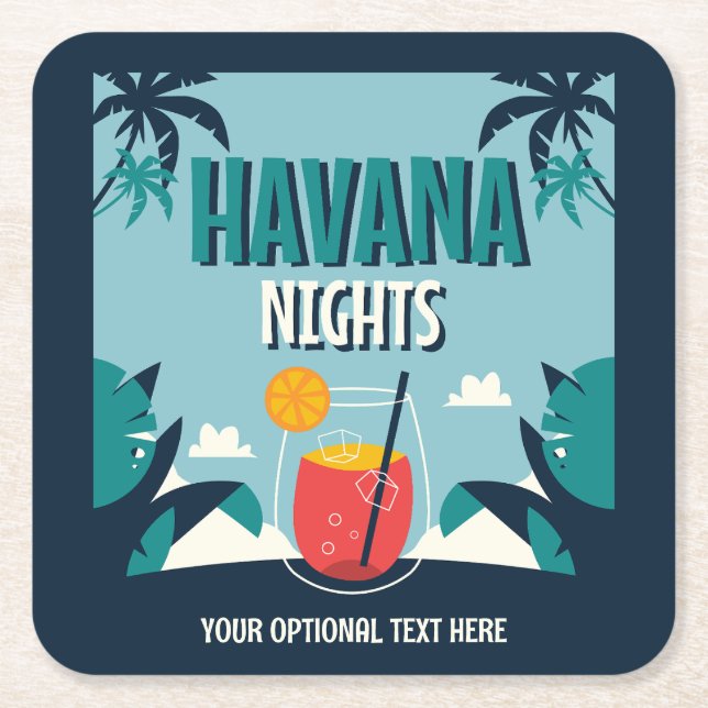 Posavasos Cuadrado De Papel Texto personalizado "Las noches de La Habana" (Anverso)