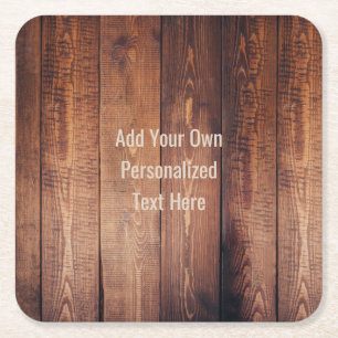 Posavasos Cuadrado De Papel Texto personalizado madera rústica