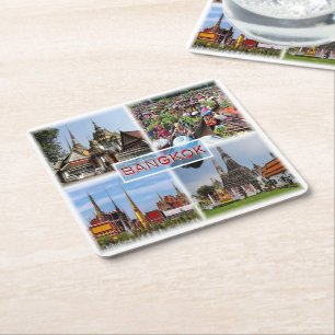 Posavasos Cuadrado De Papel TH Bangkok - Wat Pho - Mercado Flotante - Gran Pal