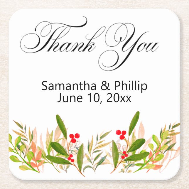 Posavasos Cuadrado De Papel Thank you coaster wedding favors (Anverso)